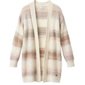 Anthropologie Numph Cream & Rose Gold Striped Open Front Knit Cardigan Sz Small